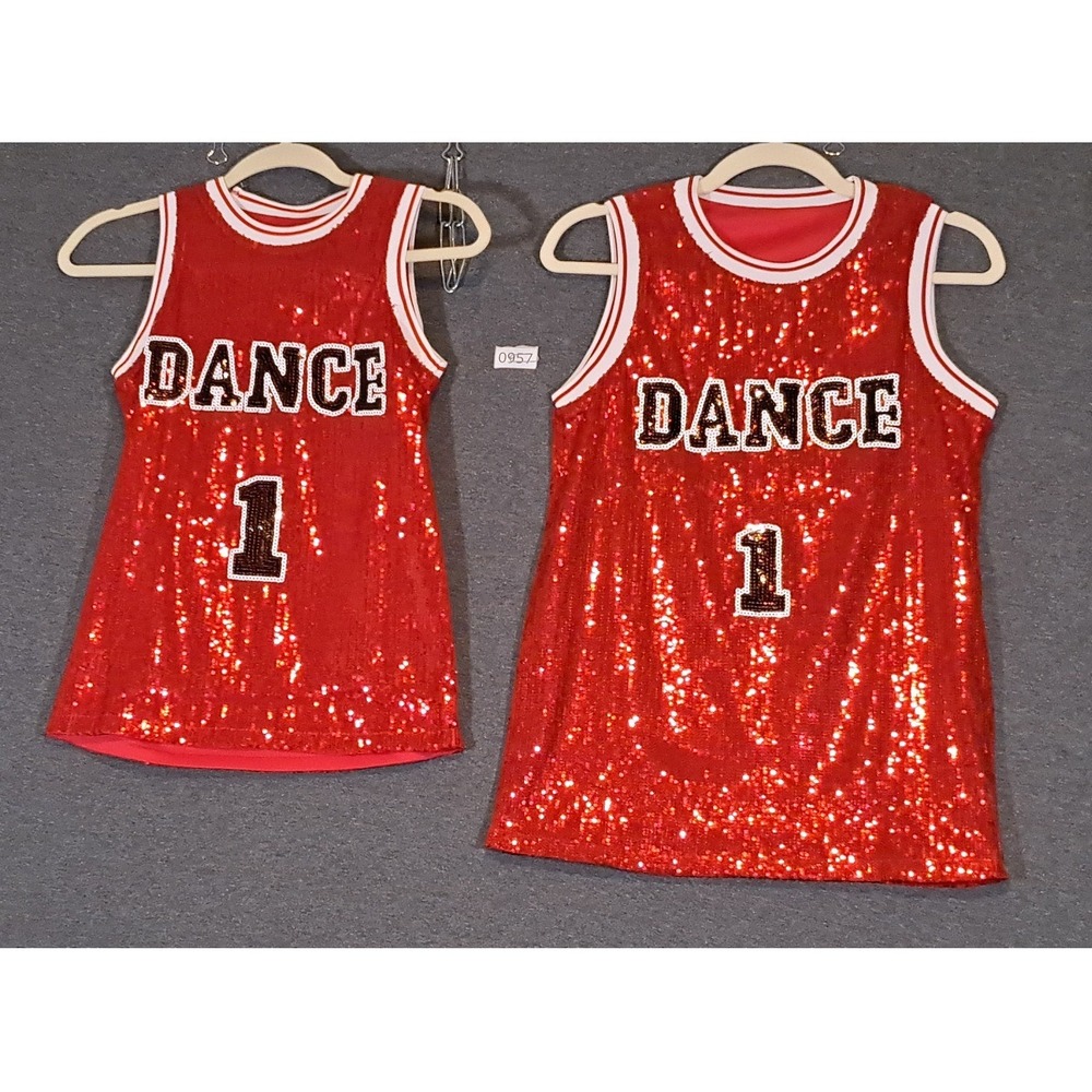 LOLanta Kids Red Sequin Dance Jersey Dress Number 1 Performance Size 150